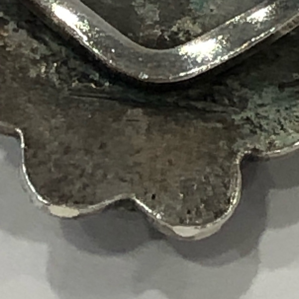 Silver and Turquoise Vintage Ring sz 8 Southwestern Design Marked Unique Style - Picture 11 of 16